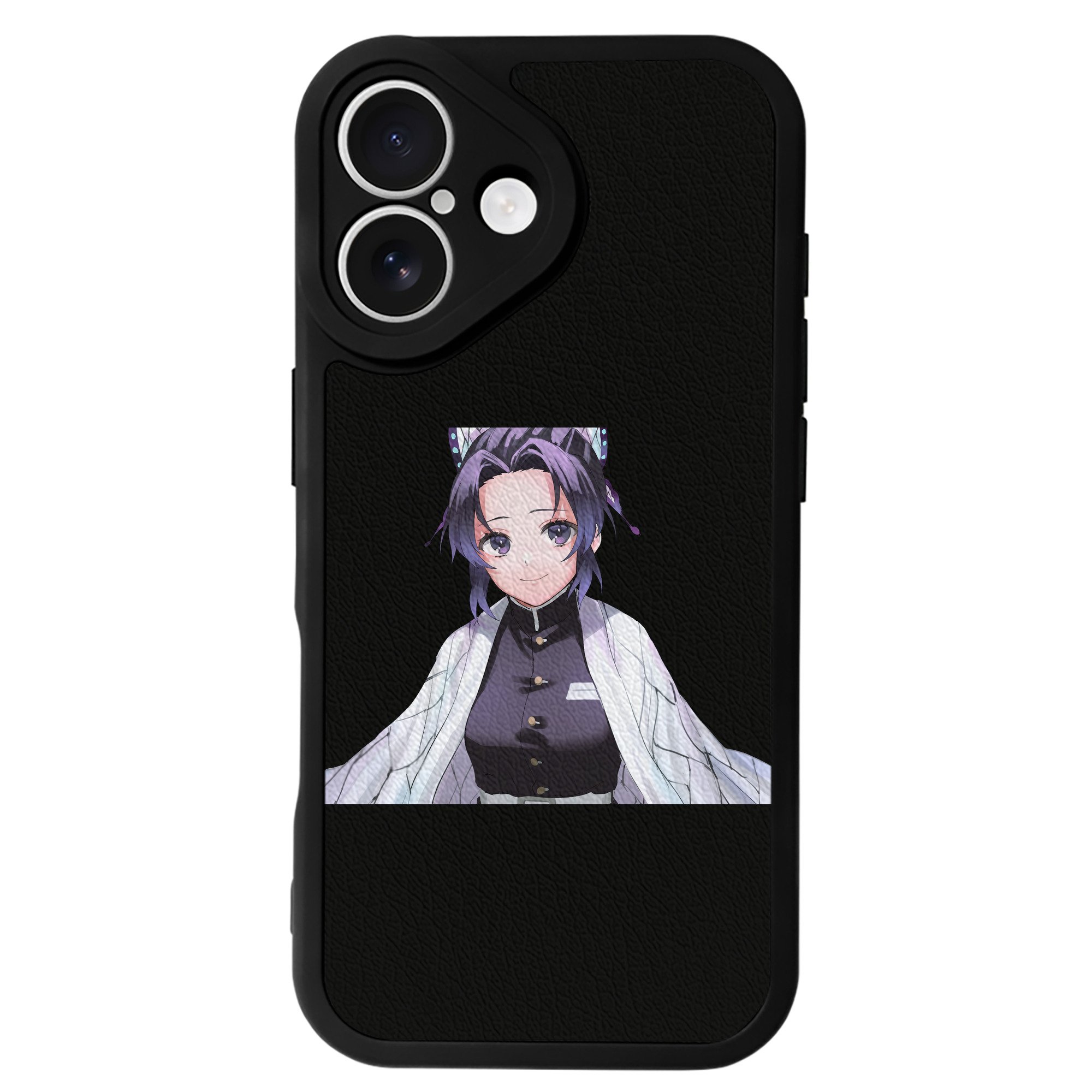 （画像用） 鬼滅の刃（きめつのやいば）蟲柱-胡蝶 しのぶ／こちょう しのぶ Kochou Shinobu 【iPhone 16シリーズ対応】シリコンスマホケース（レザー調） 材質：シリコン